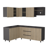 Cocina Esquinera Londres Plomo y Rovere 210.3x62cm sin Mesón y sin Estufa - COCINAS | Bylmo