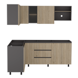 Cocina Esquinera Londres Plomo y Rovere 210.3x62cm sin Mesón y sin Estufa - COCINAS | Bylmo