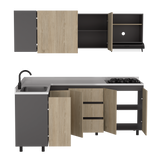 Cocina Esquinera Londres Plomo y Rovere 210.3x62cm sin Mesón y sin Estufa - COCINAS | Bylmo