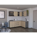 Cocina Esquinera Londres Plomo y Rovere 210.3x62cm sin Mesón y sin Estufa - COCINAS | Bylmo