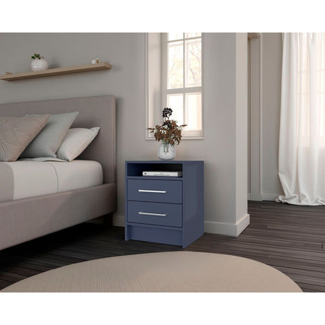 Mesa de Noche Eter Azul 40x50.7cm con Dos Cajones y un Entrepaño - MESAS DE NOCHE | Bylmo