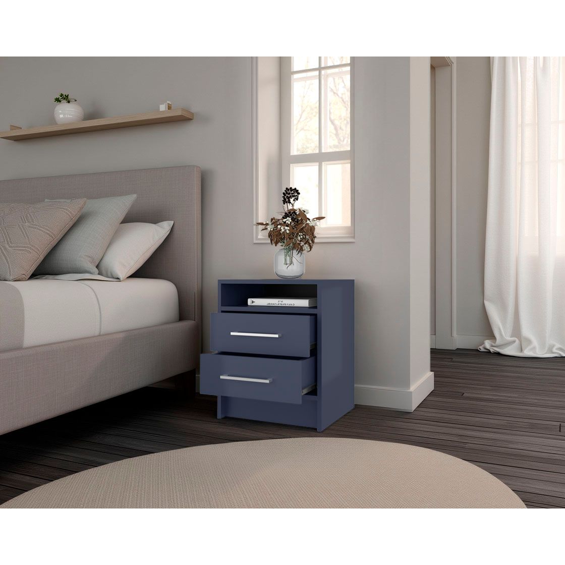 Mesa de Noche Eter Azul 40x50.7cm con Dos Cajones y un Entrepaño - MESAS DE NOCHE | Bylmo
