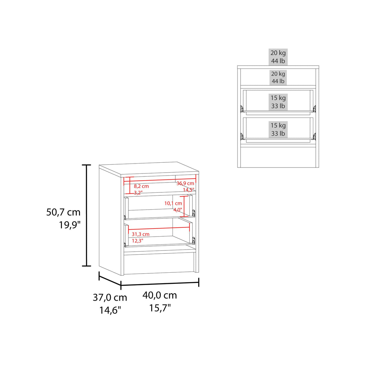 Mesa de Noche Eter Azul 40x50.7cm con Dos Cajones y un Entrepaño - MESAS DE NOCHE | Bylmo
