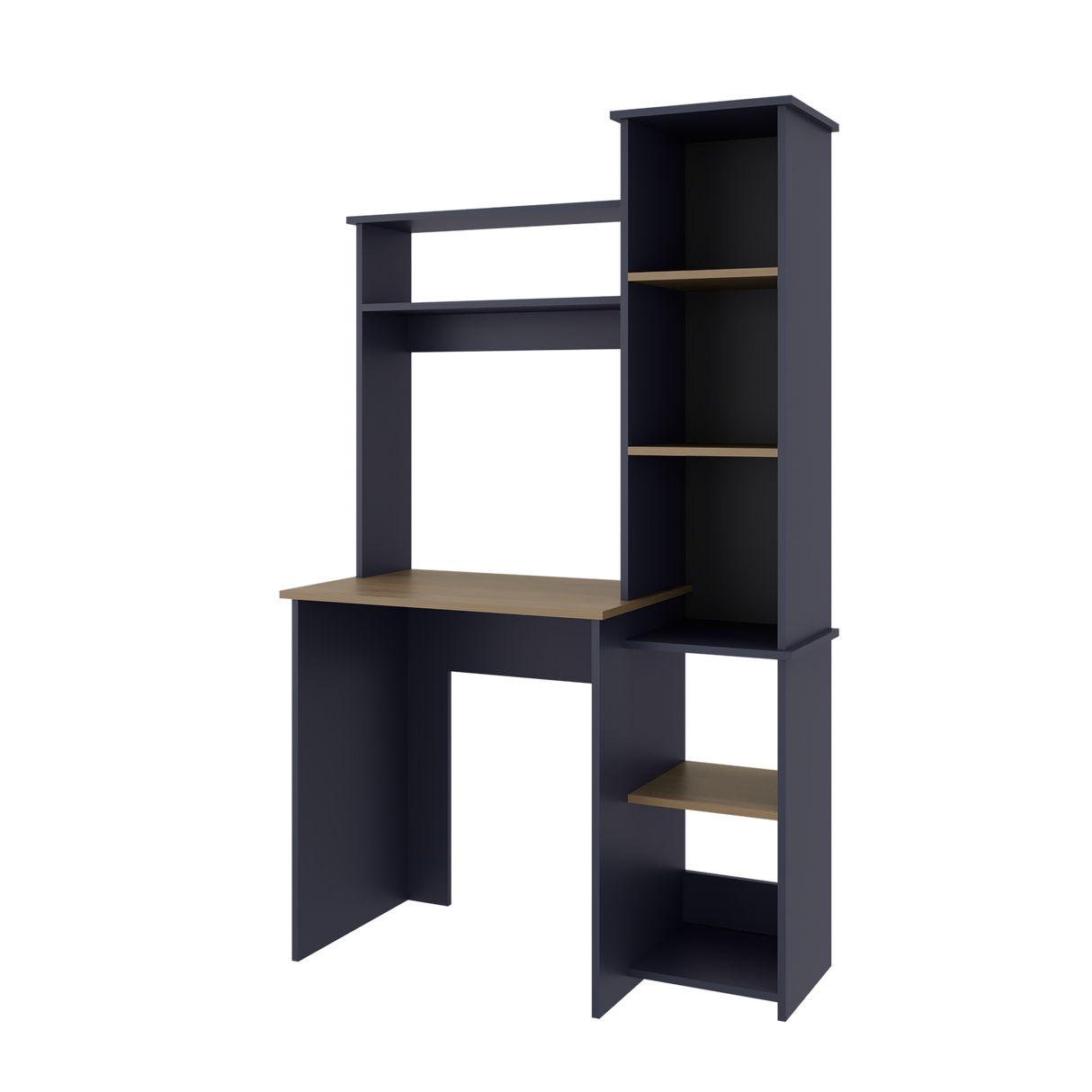 Centro de Computo Versalles Azul y Fresno 98.5x163.1cm sin Cajones y con Organizador de Libros - ESCRITORIOS | Bylmo