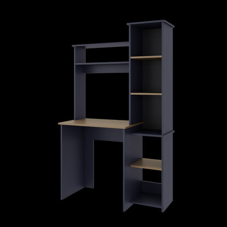 Centro de Computo Versalles Azul y Fresno 98.5x163.1cm sin Cajones y con Organizador de Libros - ESCRITORIOS | Bylmo