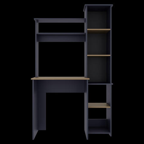 Centro de Computo Versalles Azul y Fresno 98.5x163.1cm sin Cajones y con Organizador de Libros - ESCRITORIOS | Bylmo