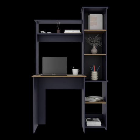 Centro de Computo Versalles Azul y Fresno 98.5x163.1cm sin Cajones y con Organizador de Libros - ESCRITORIOS | Bylmo