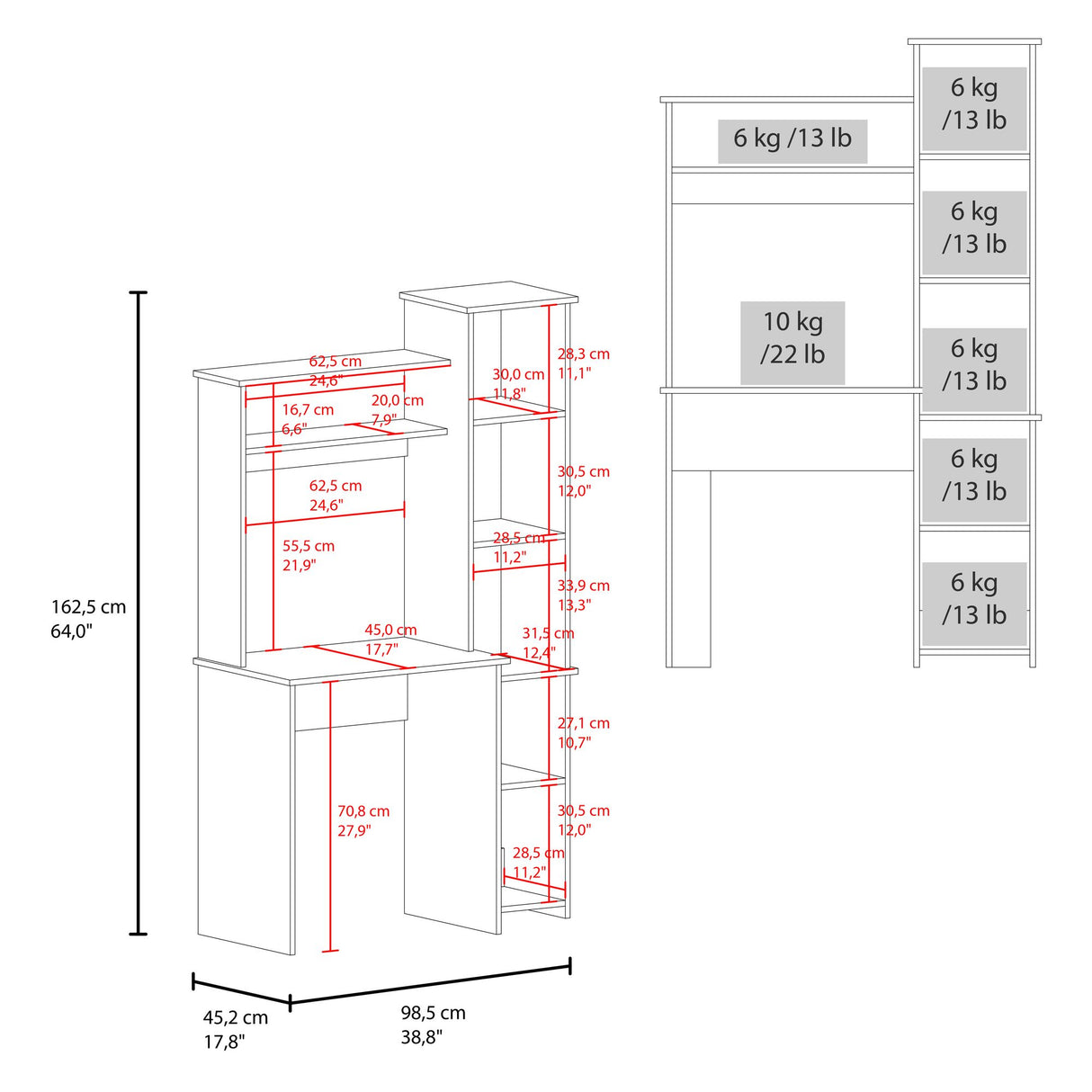 Centro de Computo Versalles Azul y Fresno 98.5x163.1cm sin Cajones y con Organizador de Libros - ESCRITORIOS | Bylmo