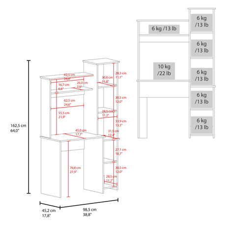Centro de Computo Versalles Azul y Fresno 98.5x163.1cm sin Cajones y con Organizador de Libros - ESCRITORIOS | Bylmo