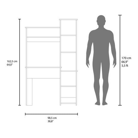 Centro de Computo Versalles Azul y Fresno 98.5x163.1cm sin Cajones y con Organizador de Libros - ESCRITORIOS | Bylmo