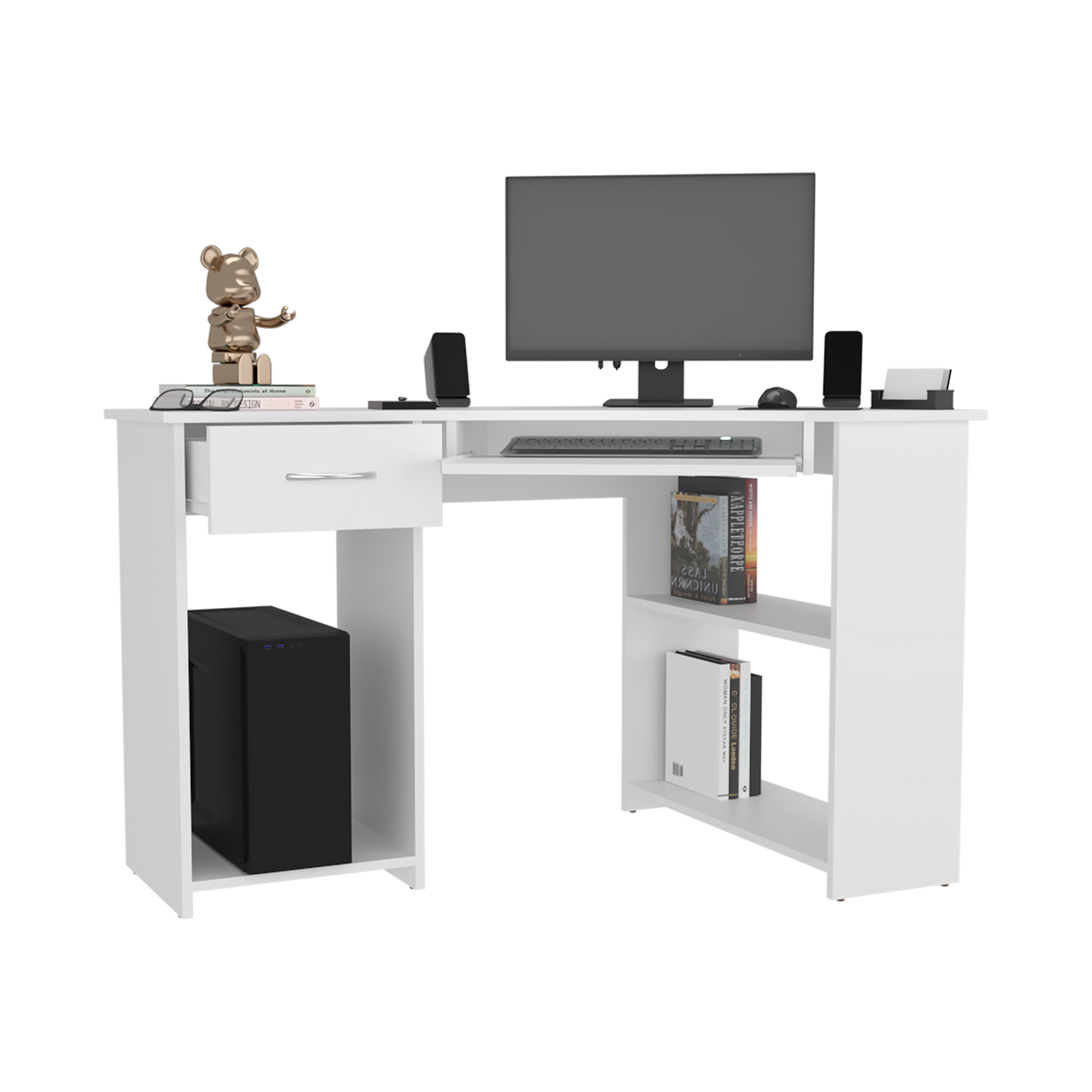 Escritorio Jasper Blanco 120x75cm con Un Cajón y con Organizador de Libros - ESCRITORIOS | Bylmo