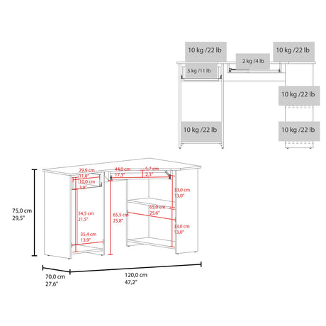 Escritorio Jasper Blanco 120x75cm con Un Cajón y con Organizador de Libros - ESCRITORIOS | Bylmo