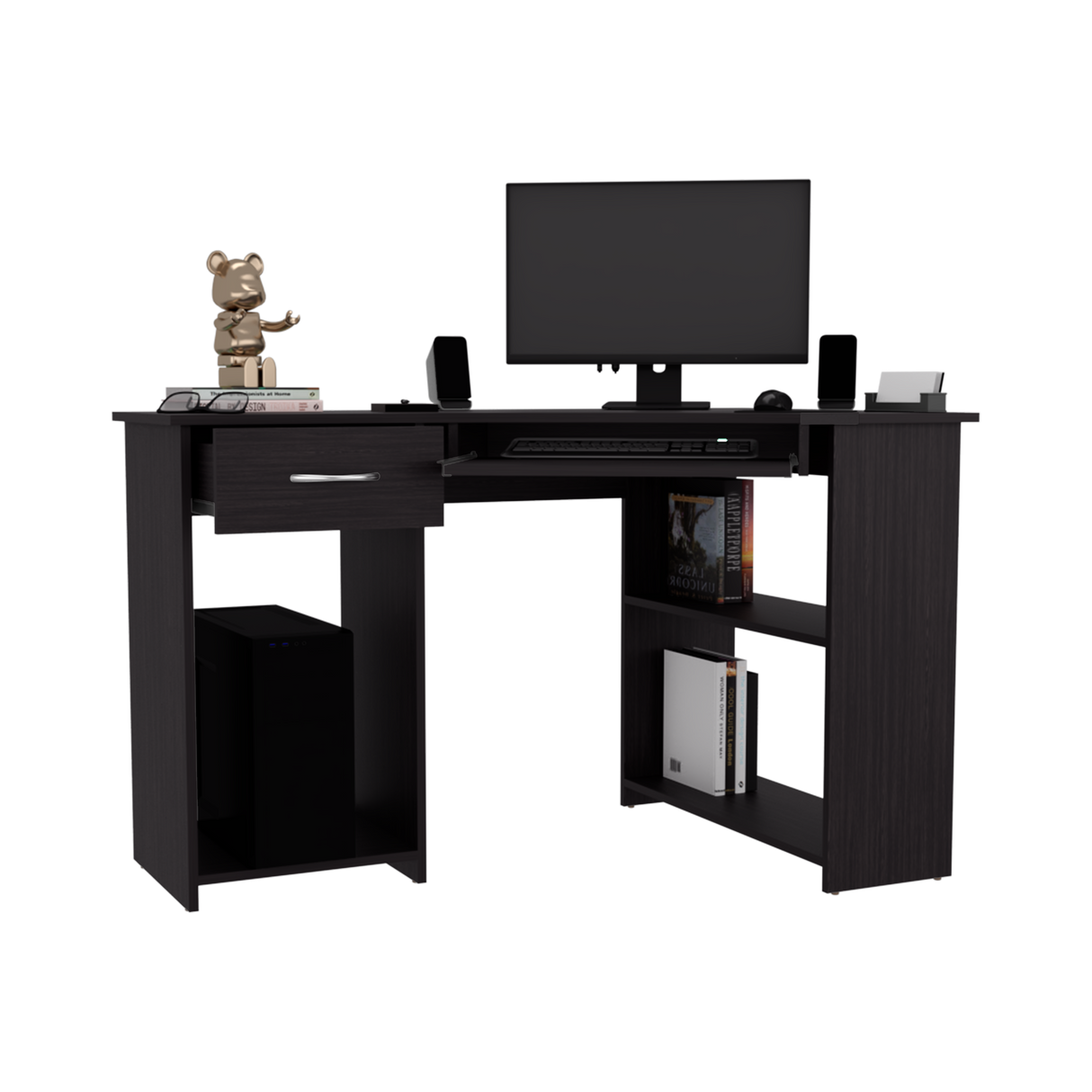 Escritorio Jasper Wengue 120x75cm con Un Cajón y con Organizador de Libros - ESCRITORIOS | Bylmo