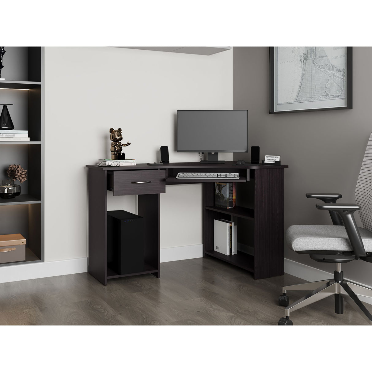 Escritorio Jasper Wengue 120x75cm con Un Cajón y con Organizador de Libros - ESCRITORIOS | Bylmo