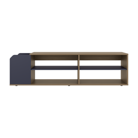 Rack de TV Solene Fresno Europeo y Azul 150x42cm para TV Hasta 60" Pulgadas Con Cuatro Compartimientos y Ranuras para Cable - MUEBLES DE TV | Bylmo
