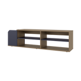 Rack de TV Solene Fresno Europeo y Azul 150x42cm para TV Hasta 60" Pulgadas Con Cuatro Compartimientos y Ranuras para Cable - MUEBLES DE TV | Bylmo