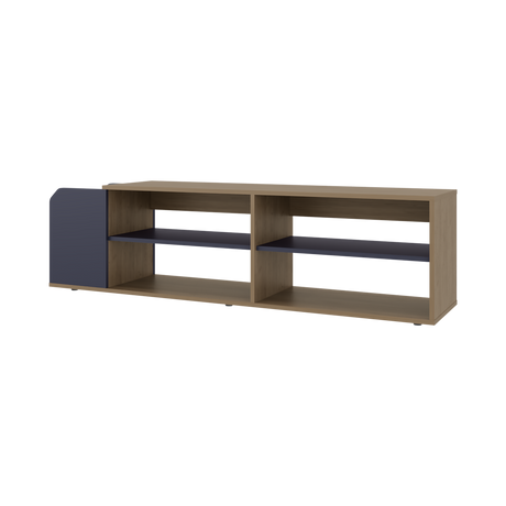Rack de TV Solene Fresno Europeo y Azul 150x42cm para TV Hasta 60" Pulgadas Con Cuatro Compartimientos y Ranuras para Cable - MUEBLES DE TV | Bylmo