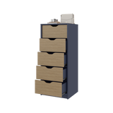 Cómoda Basilea Azul y Fresno 45x107.8cm de Cinco Hileras con Cinco Cajones - CAJONERAS Y COMODAS | Bylmo