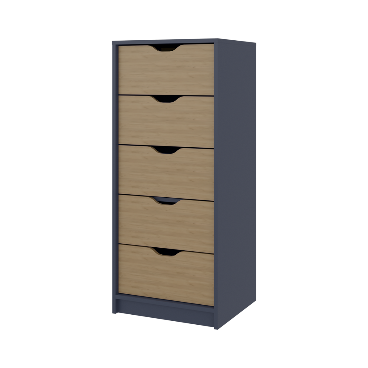 Cómoda Basilea Azul y Fresno 45x107.8cm de Cinco Hileras con Cinco Cajones - CAJONERAS Y COMODAS | Bylmo