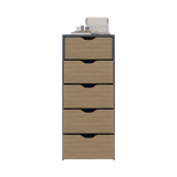 Cómoda Basilea Azul y Fresno 45x107.8cm de Cinco Hileras con Cinco Cajones - CAJONERAS Y COMODAS | Bylmo
