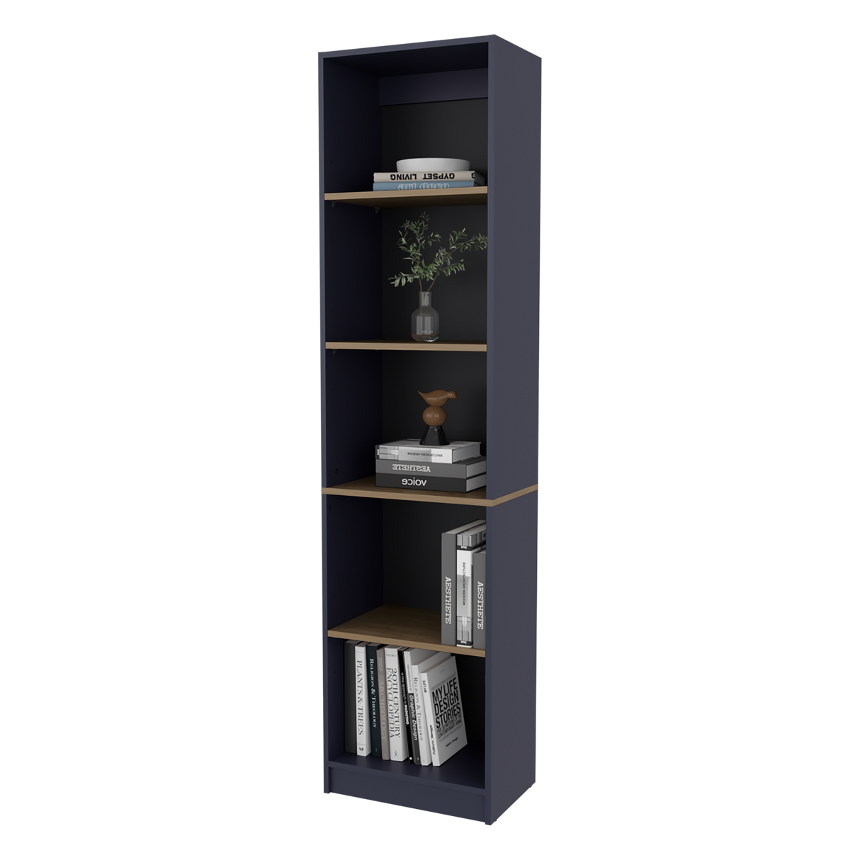 Biblioteca Home Azul y Fresno 45x180.6cm Rectangular con Cuatro Entrepaños y con Cinco Compartimientos - BIBLIOTECAS Y ESTANTERIAS | Bylmo