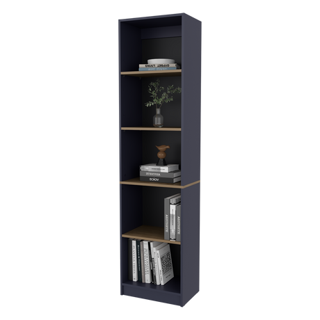 Biblioteca Home Azul y Fresno 45x180.6cm Rectangular con Cuatro Entrepaños y con Cinco Compartimientos - BIBLIOTECAS Y ESTANTERIAS | Bylmo