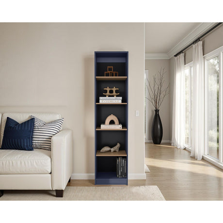 Biblioteca Home Azul y Fresno 45x180.6cm Rectangular con Cuatro Entrepaños y con Cinco Compartimientos - BIBLIOTECAS Y ESTANTERIAS | Bylmo