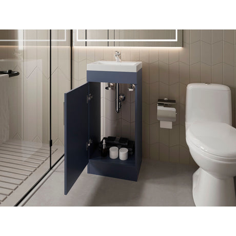 Mueble para Lavamanos Madrid Azul 40x88cm Individual con Lavamanos de Resina y con Una Puerta - MUEBLES PARA LAVAMANOS | Bylmo