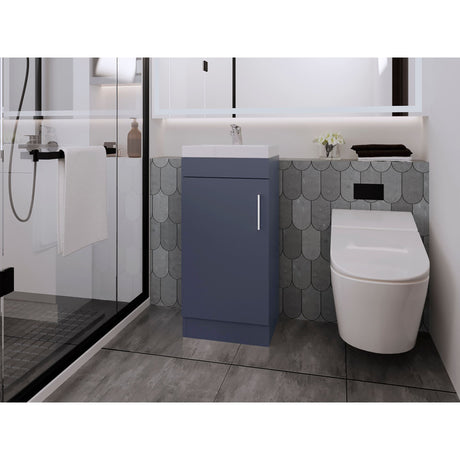 Mueble para Lavamanos Madrid Azul 40x88cm Individual con Lavamanos de Resina y con Una Puerta - MUEBLES PARA LAVAMANOS | Bylmo