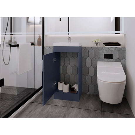 Mueble para Lavamanos Madrid Azul 40x88cm Individual con Lavamanos de Resina y con Una Puerta - MUEBLES PARA LAVAMANOS | Bylmo