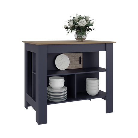 Isla de Cocina Cala Azul y Fresno Europeo 101.7x89.6cm con Dos Entrepaños y con Tres Compartimientos - BARRAS Y MUEBLES AUXILIARES | Bylmo