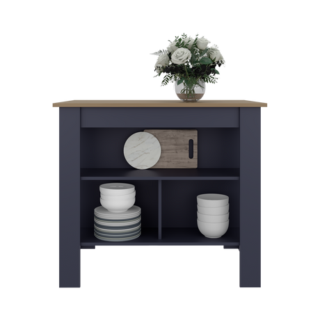 Isla de Cocina Cala Azul y Fresno Europeo 101.7x89.6cm con Dos Entrepaños y con Tres Compartimientos - BARRAS Y MUEBLES AUXILIARES | Bylmo