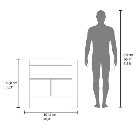 Isla de Cocina Cala Azul y Fresno Europeo 101.7x89.6cm con Dos Entrepaños y con Tres Compartimientos - BARRAS Y MUEBLES AUXILIARES | Bylmo