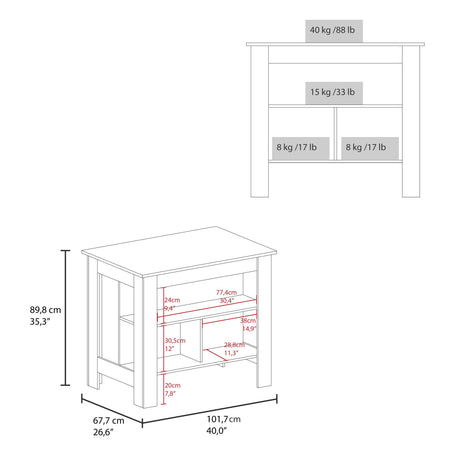 Isla de Cocina Cala Azul y Fresno Europeo 101.7x89.6cm con Dos Entrepaños y con Tres Compartimientos - BARRAS Y MUEBLES AUXILIARES | Bylmo