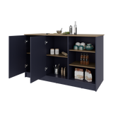 Isla de Cocina Ginger Azul y Fresno Europeo 150x90.6cm con Cuatro Entrepaños y con Siete Compartimientos - BARRAS Y MUEBLES AUXILIARES | Bylmo