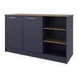 Isla de Cocina Ginger Azul y Fresno Europeo 150x90.6cm con Cuatro Entrepaños y con Siete Compartimientos - BARRAS Y MUEBLES AUXILIARES | Bylmo