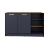 Isla de Cocina Ginger Azul y Fresno Europeo 150x90.6cm con Cuatro Entrepaños y con Siete Compartimientos - BARRAS Y MUEBLES AUXILIARES | Bylmo