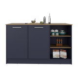 Isla de Cocina Ginger Azul y Fresno Europeo 150x90.6cm con Cuatro Entrepaños y con Siete Compartimientos - BARRAS Y MUEBLES AUXILIARES | Bylmo