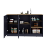 Isla de Cocina Ginger Azul y Fresno Europeo 150x90.6cm con Cuatro Entrepaños y con Siete Compartimientos - BARRAS Y MUEBLES AUXILIARES | Bylmo