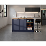 Isla de Cocina Ginger Azul y Fresno Europeo 150x90.6cm con Cuatro Entrepaños y con Siete Compartimientos - BARRAS Y MUEBLES AUXILIARES | Bylmo