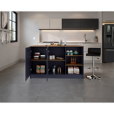 Isla de Cocina Ginger Azul y Fresno Europeo 150x90.6cm con Cuatro Entrepaños y con Siete Compartimientos - BARRAS Y MUEBLES AUXILIARES | Bylmo