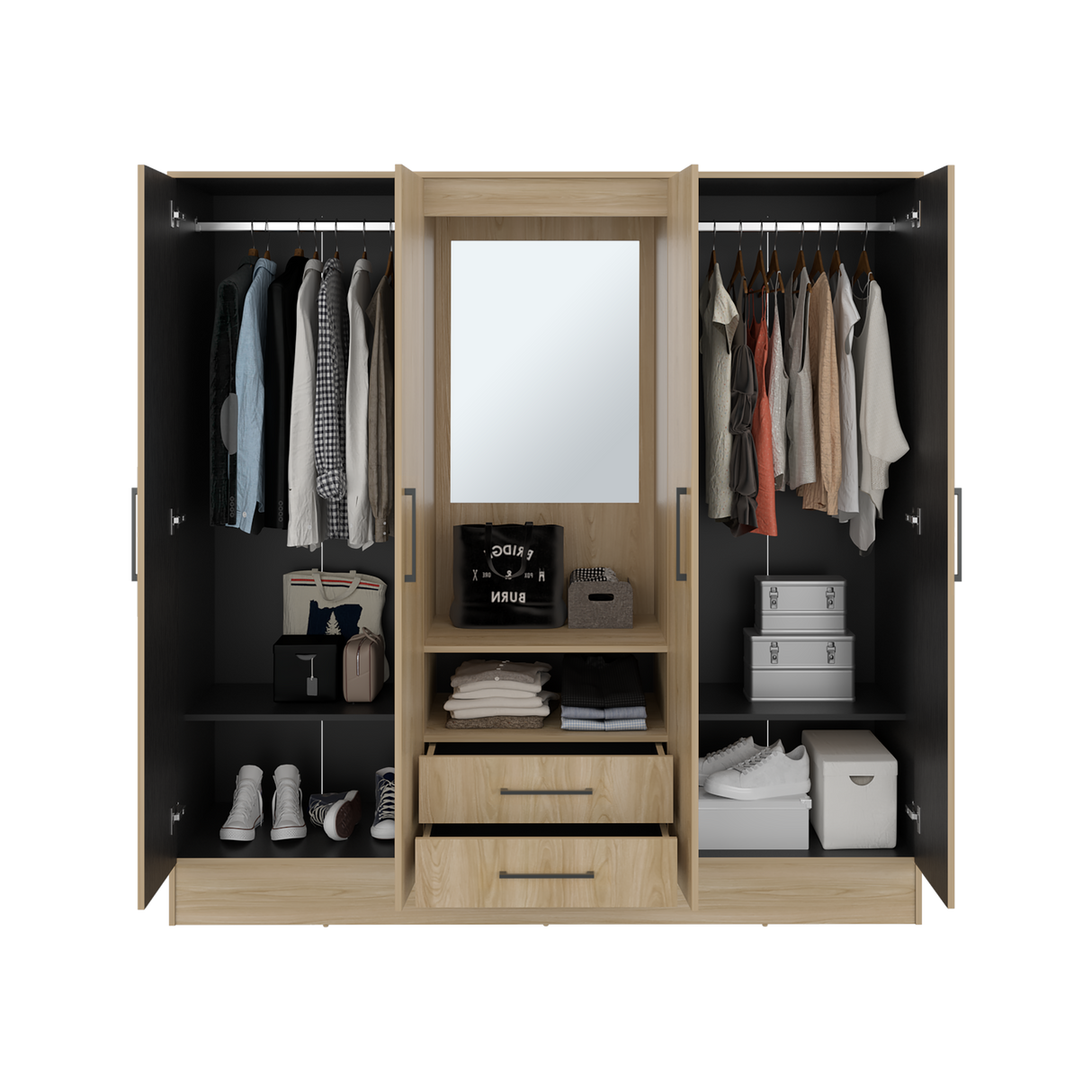 Closet Barmine Fresno Europeo y Wengue 180.2x180.6cm con Dos Cajones con Cuatro Puertas y con Espejo - CLOSETS | Bylmo