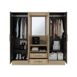 Closet Barmine Fresno Europeo y Wengue 180.2x180.6cm con Dos Cajones con Cuatro Puertas y con Espejo - CLOSETS | Bylmo