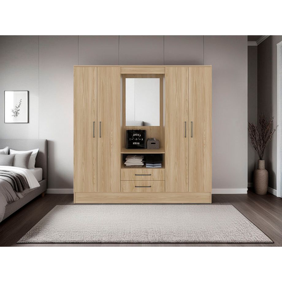 Closet Barmine Fresno Europeo y Wengue 180.2x180.6cm con Dos Cajones con Cuatro Puertas y con Espejo - CLOSETS | Bylmo