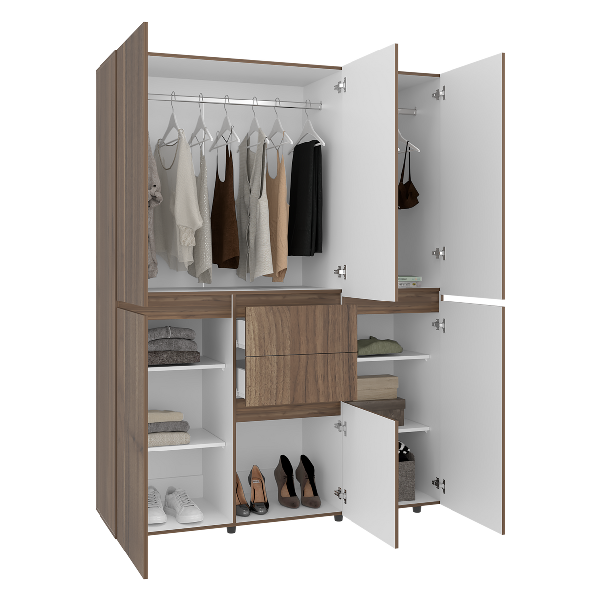 Closet Bea Gales y Blanco 150x200cm con Dos Cajones y con Seis Puertas - CLOSETS | Bylmo