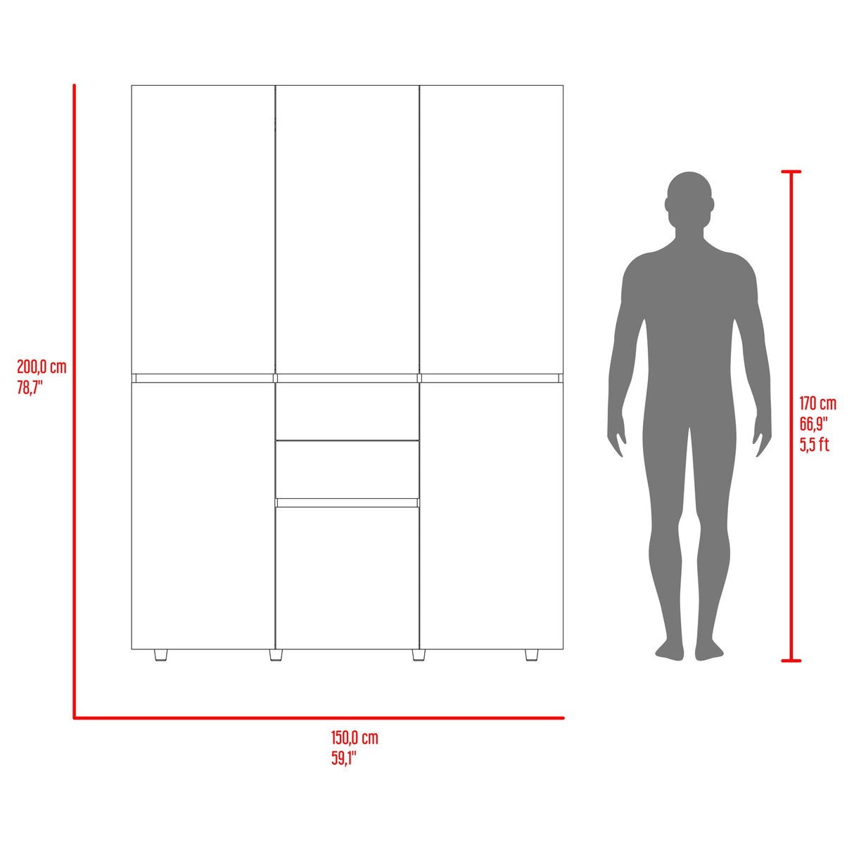 Closet Bea Gales y Blanco 150x200cm con Dos Cajones y con Seis Puertas - CLOSETS | Bylmo