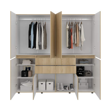 Closet Siruela Fresno Europeo y Blanco 200x200cm con Cuatreo Cajones y con Ocho Puertas - CLOSETS | Bylmo