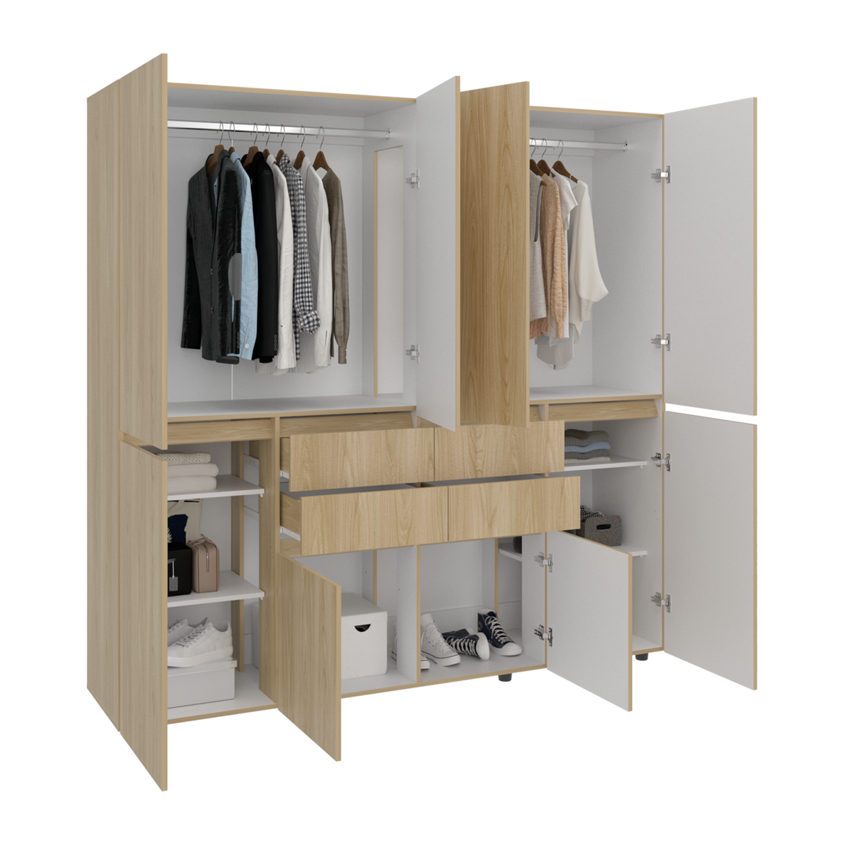 Closet Siruela Fresno Europeo y Blanco 200x200cm con Cuatreo Cajones y con Ocho Puertas - CLOSETS | Bylmo