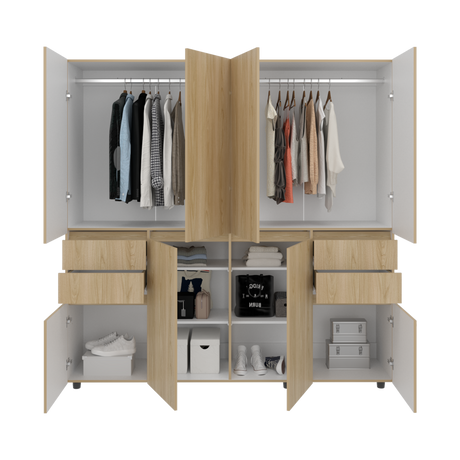 Closet Siruela Fresno Europeo y Blanco 200x200cm con Cuatreo Cajones y con Ocho Puertas - CLOSETS | Bylmo