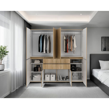 Closet Siruela Fresno Europeo y Blanco 200x200cm con Cuatreo Cajones y con Ocho Puertas - CLOSETS | Bylmo